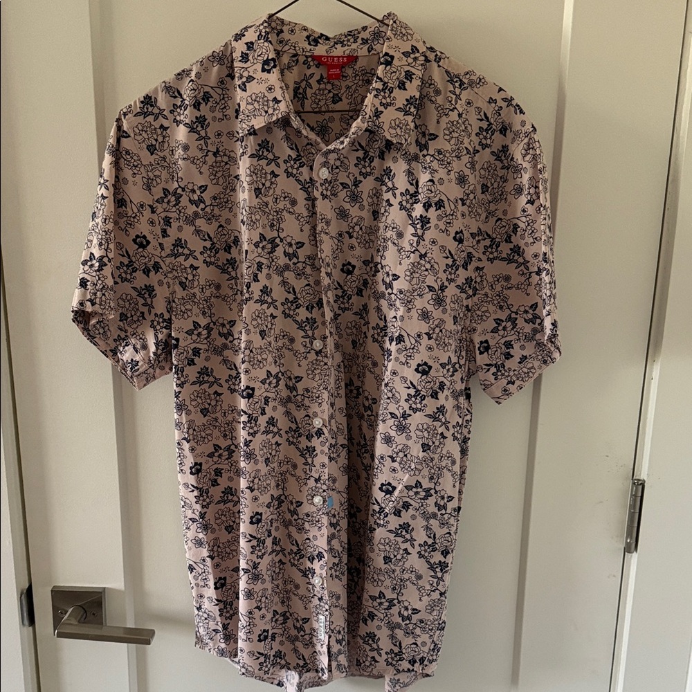Guess Pink and Black Floral Men's Shirt